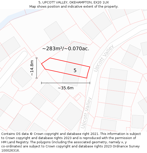5, UPCOTT VALLEY, OKEHAMPTON, EX20 1UX: Plot and title map