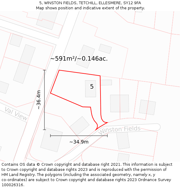 5, WINSTON FIELDS, TETCHILL, ELLESMERE, SY12 9FA: Plot and title map