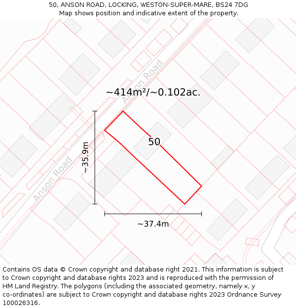 50, ANSON ROAD, LOCKING, WESTON-SUPER-MARE, BS24 7DG: Plot and title map