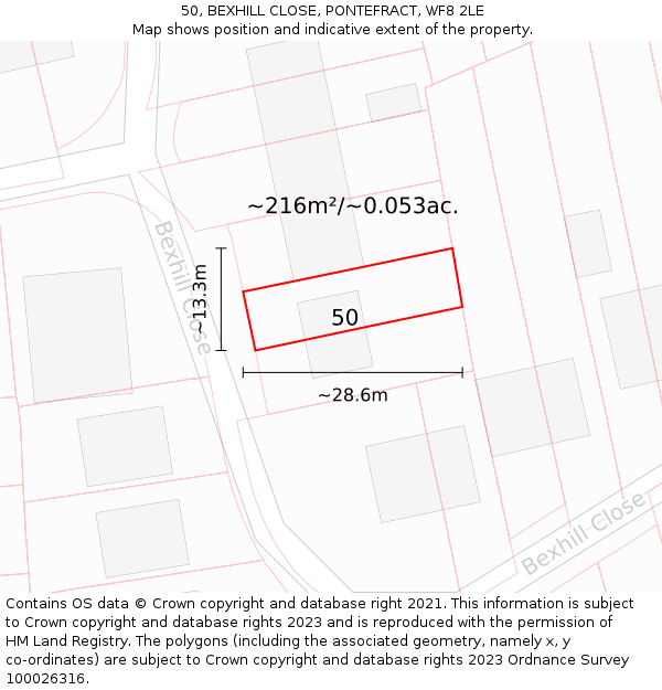 50, BEXHILL CLOSE, PONTEFRACT, WF8 2LE: Plot and title map