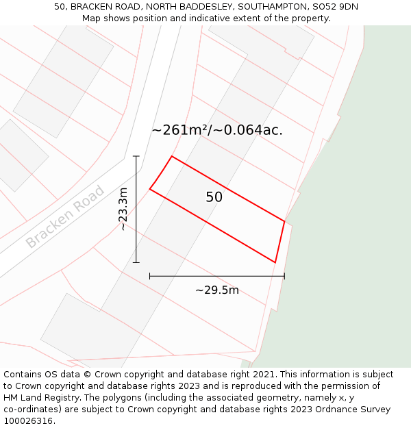 50, BRACKEN ROAD, NORTH BADDESLEY, SOUTHAMPTON, SO52 9DN: Plot and title map