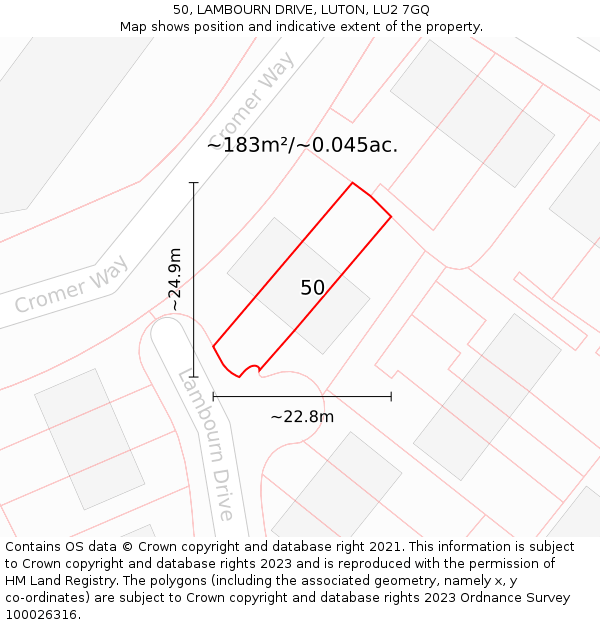 50, LAMBOURN DRIVE, LUTON, LU2 7GQ: Plot and title map