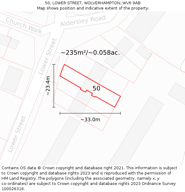 50, LOWER STREET, WOLVERHAMPTON, WV6 9AB: Plot and title map