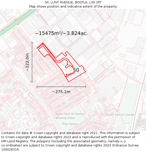 50, LUNT AVENUE, BOOTLE, L30 1RT: Plot and title map