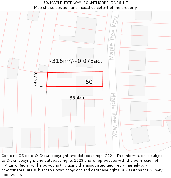50, MAPLE TREE WAY, SCUNTHORPE, DN16 1LT: Plot and title map