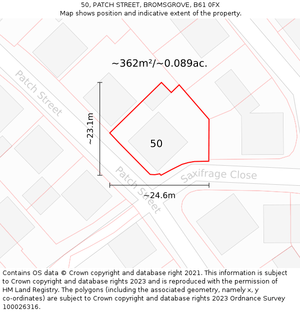 50, PATCH STREET, BROMSGROVE, B61 0FX: Plot and title map