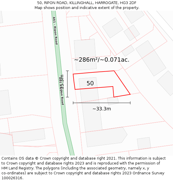 50, RIPON ROAD, KILLINGHALL, HARROGATE, HG3 2DF: Plot and title map