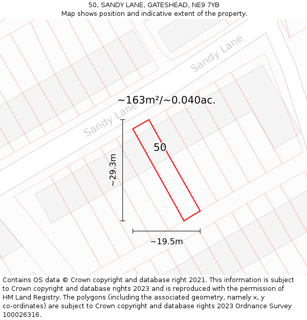 50, SANDY LANE, GATESHEAD, NE9 7YB: Plot and title map