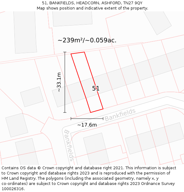 51, BANKFIELDS, HEADCORN, ASHFORD, TN27 9QY: Plot and title map