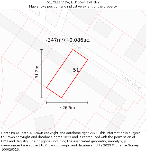 51, CLEE VIEW, LUDLOW, SY8 1HY: Plot and title map