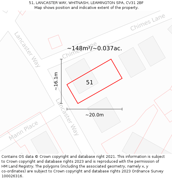 51, LANCASTER WAY, WHITNASH, LEAMINGTON SPA, CV31 2BF: Plot and title map