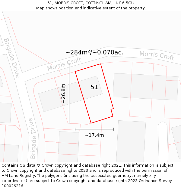 51, MORRIS CROFT, COTTINGHAM, HU16 5GU: Plot and title map