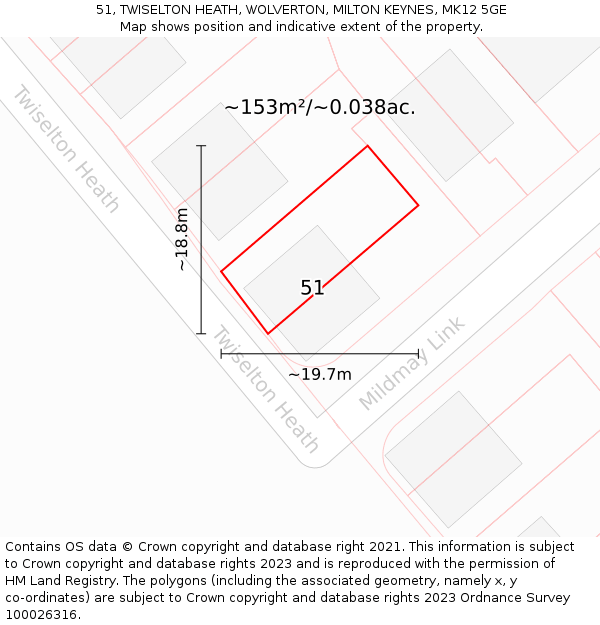 51, TWISELTON HEATH, WOLVERTON, MILTON KEYNES, MK12 5GE: Plot and title map