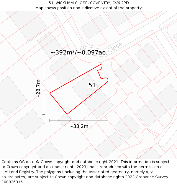 51, WICKHAM CLOSE, COVENTRY, CV6 2PD: Plot and title map