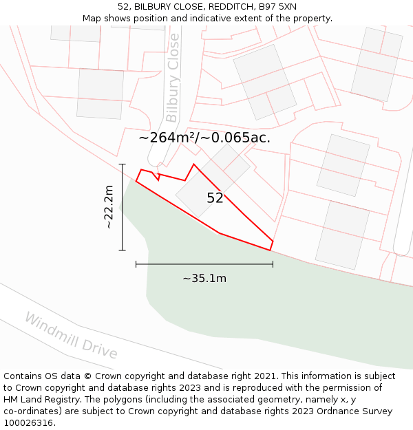 52, BILBURY CLOSE, REDDITCH, B97 5XN: Plot and title map