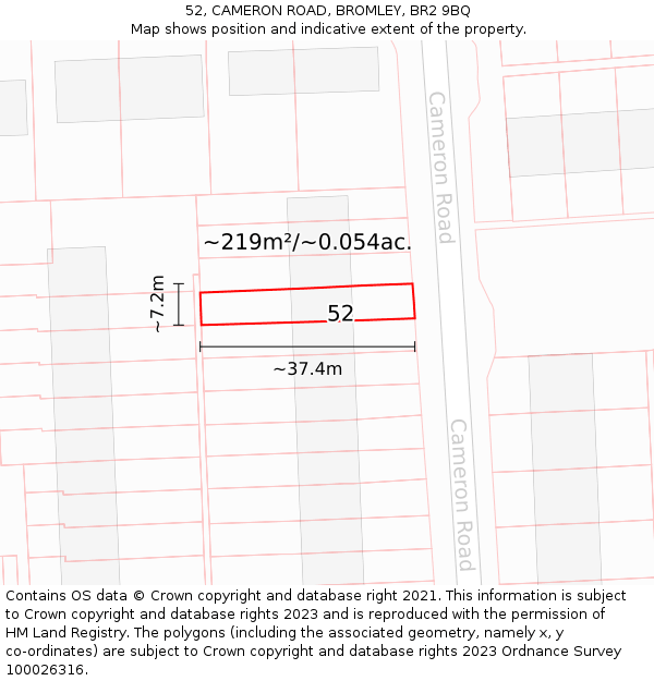 52, CAMERON ROAD, BROMLEY, BR2 9BQ: Plot and title map