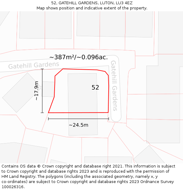 52, GATEHILL GARDENS, LUTON, LU3 4EZ: Plot and title map