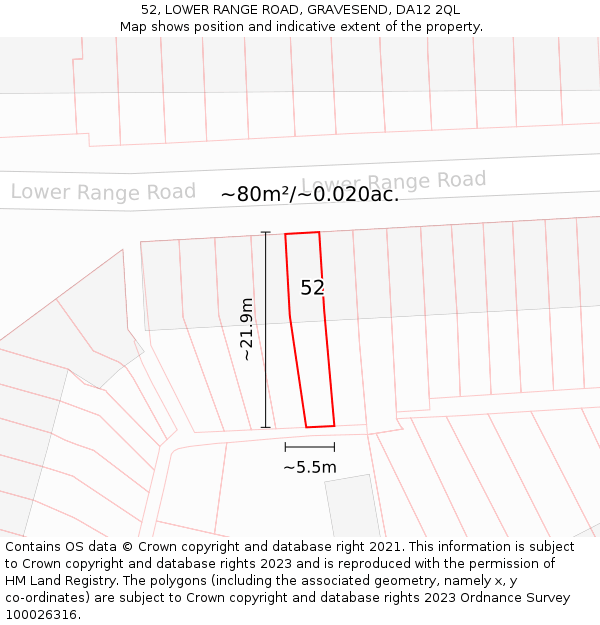 52, LOWER RANGE ROAD, GRAVESEND, DA12 2QL: Plot and title map