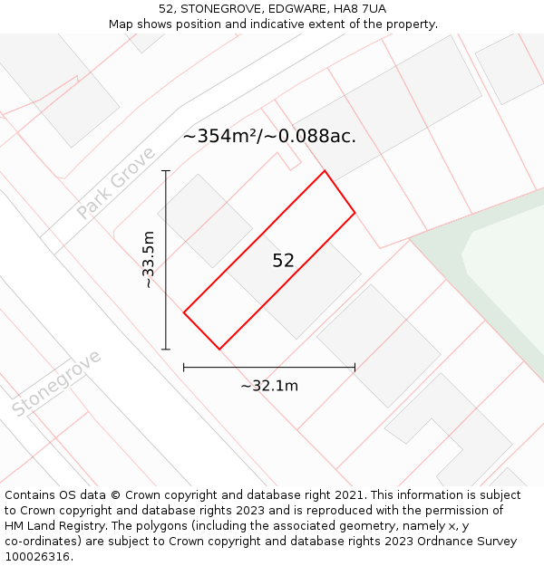 52, STONEGROVE, EDGWARE, HA8 7UA: Plot and title map