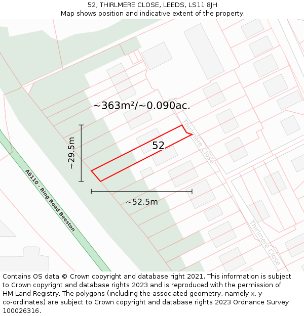 52, THIRLMERE CLOSE, LEEDS, LS11 8JH: Plot and title map