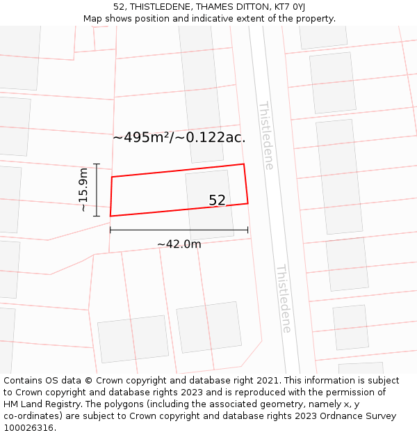 52, THISTLEDENE, THAMES DITTON, KT7 0YJ: Plot and title map