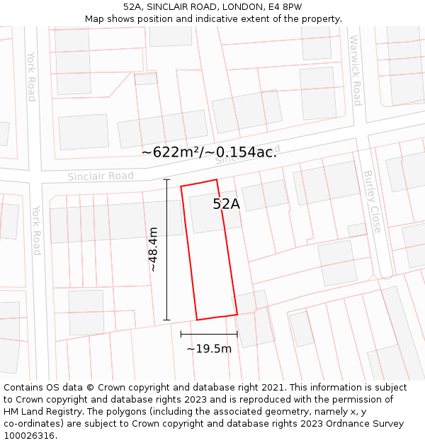 52A, SINCLAIR ROAD, LONDON, E4 8PW: Plot and title map