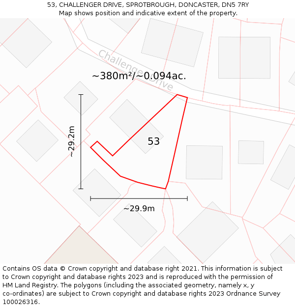 53, CHALLENGER DRIVE, SPROTBROUGH, DONCASTER, DN5 7RY: Plot and title map