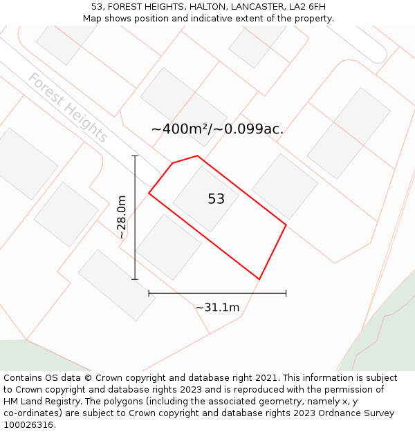 53, FOREST HEIGHTS, HALTON, LANCASTER, LA2 6FH: Plot and title map