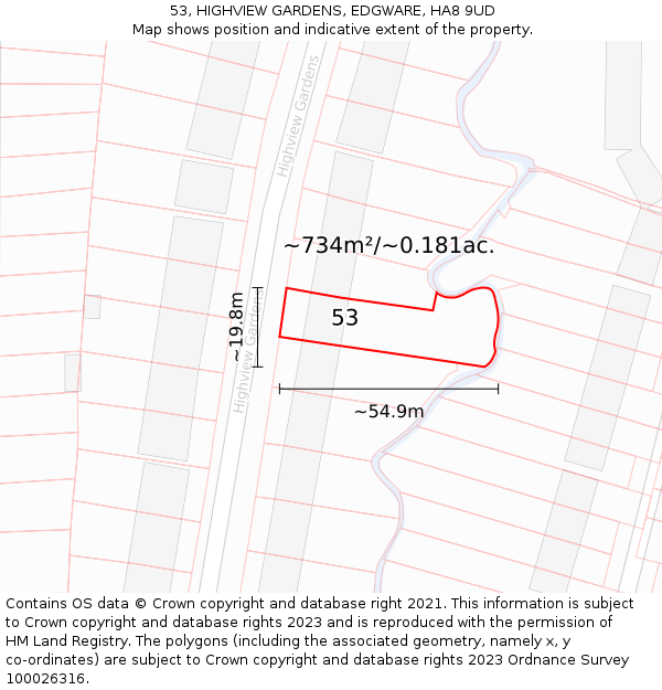 53, HIGHVIEW GARDENS, EDGWARE, HA8 9UD: Plot and title map