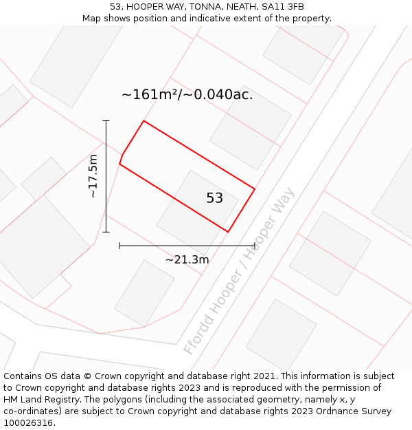 53, HOOPER WAY, TONNA, NEATH, SA11 3FB: Plot and title map
