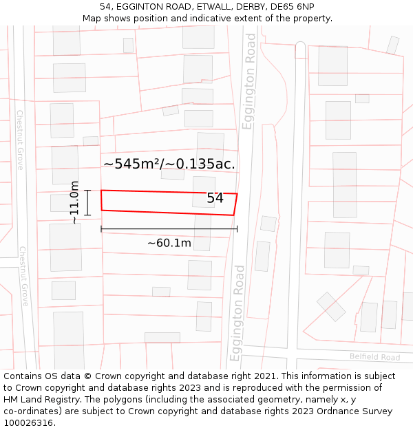 54, EGGINTON ROAD, ETWALL, DERBY, DE65 6NP: Plot and title map