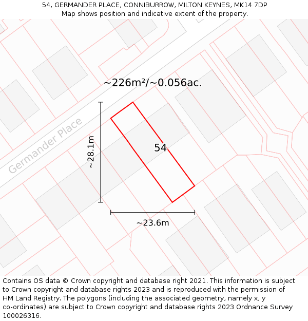 54, GERMANDER PLACE, CONNIBURROW, MILTON KEYNES, MK14 7DP: Plot and title map