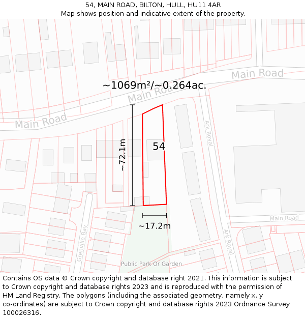 54, MAIN ROAD, BILTON, HULL, HU11 4AR: Plot and title map
