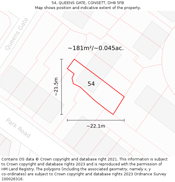 54, QUEENS GATE, CONSETT, DH8 5FB: Plot and title map