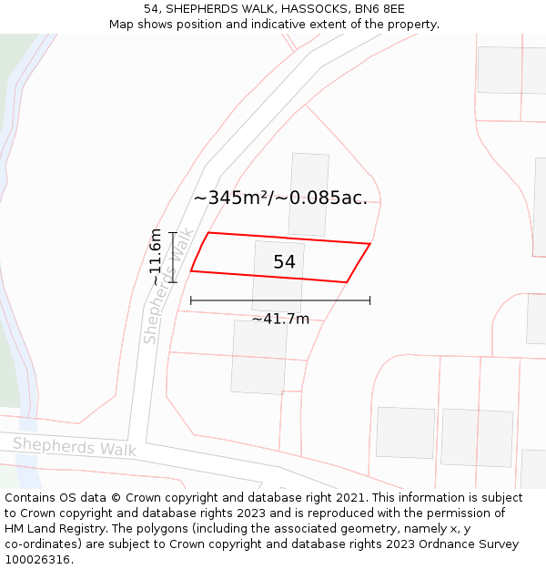 54, SHEPHERDS WALK, HASSOCKS, BN6 8EE: Plot and title map