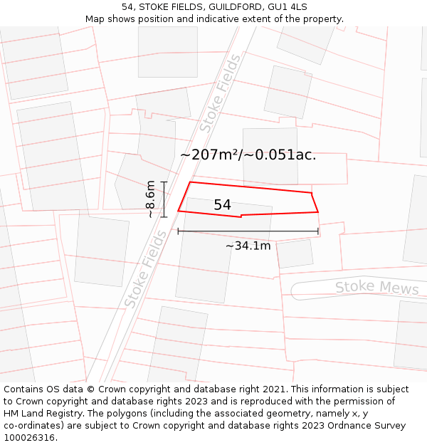 54, STOKE FIELDS, GUILDFORD, GU1 4LS: Plot and title map