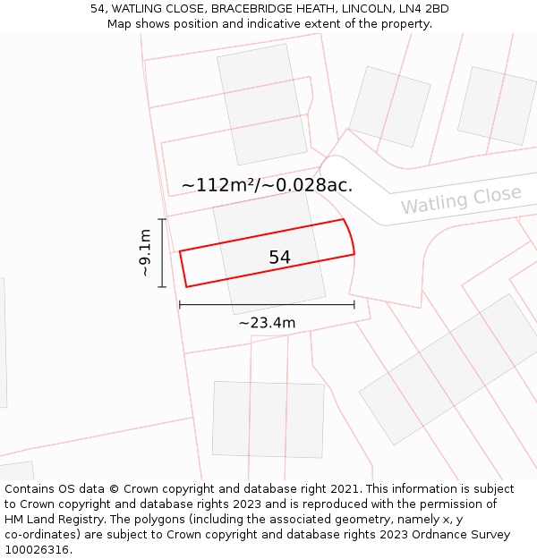 54, WATLING CLOSE, BRACEBRIDGE HEATH, LINCOLN, LN4 2BD: Plot and title map