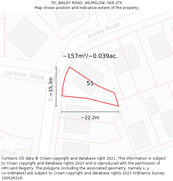 55, BAILEY ROAD, WILMSLOW, SK9 2TX: Plot and title map