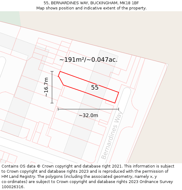 55, BERNARDINES WAY, BUCKINGHAM, MK18 1BF: Plot and title map
