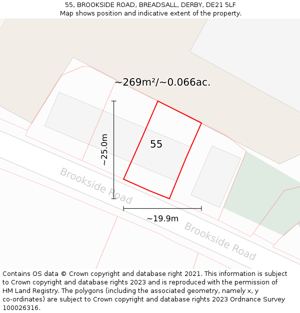 55, BROOKSIDE ROAD, BREADSALL, DERBY, DE21 5LF: Plot and title map