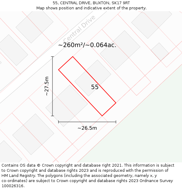 55, CENTRAL DRIVE, BUXTON, SK17 9RT: Plot and title map