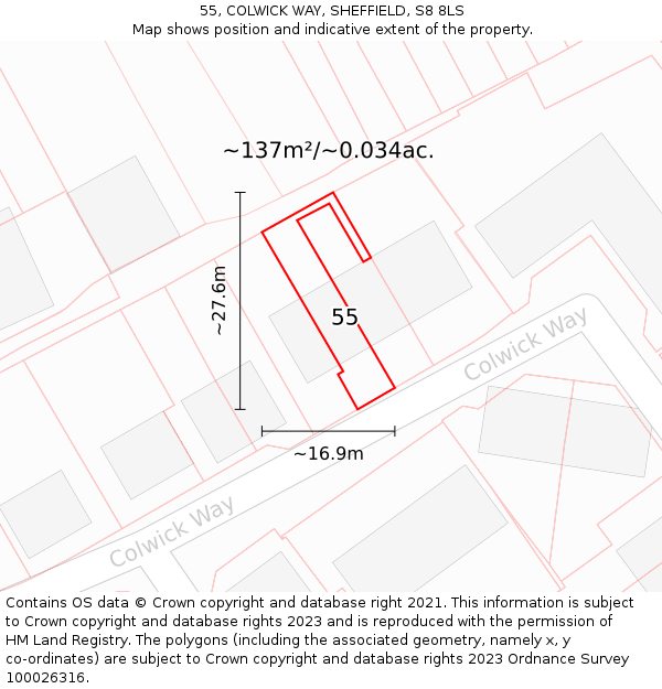 55, COLWICK WAY, SHEFFIELD, S8 8LS: Plot and title map
