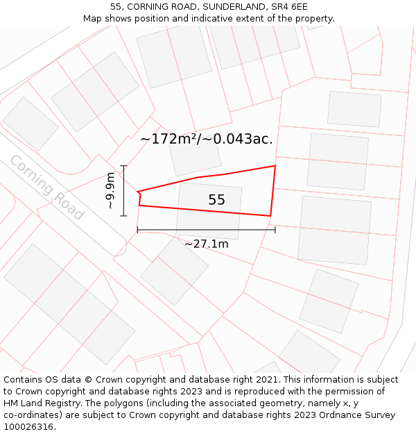 55, CORNING ROAD, SUNDERLAND, SR4 6EE: Plot and title map