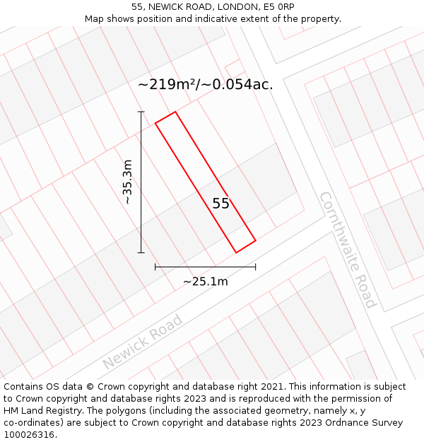 55, NEWICK ROAD, LONDON, E5 0RP: Plot and title map