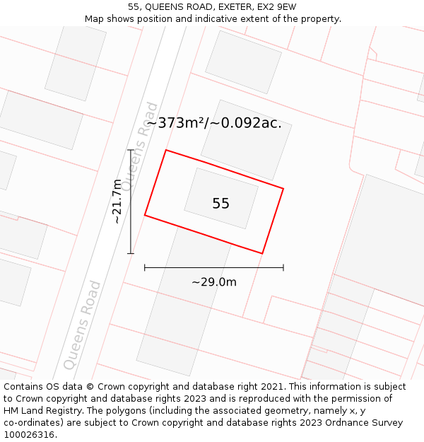 55, QUEENS ROAD, EXETER, EX2 9EW: Plot and title map