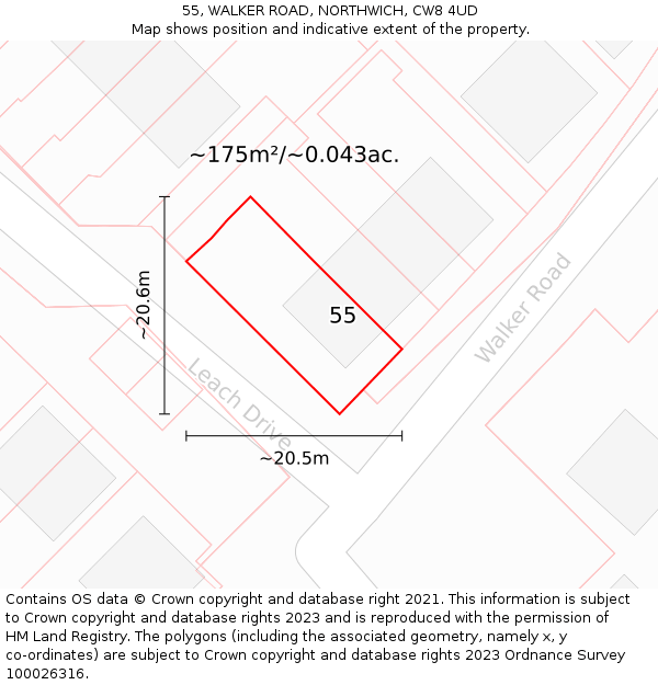 55, WALKER ROAD, NORTHWICH, CW8 4UD: Plot and title map