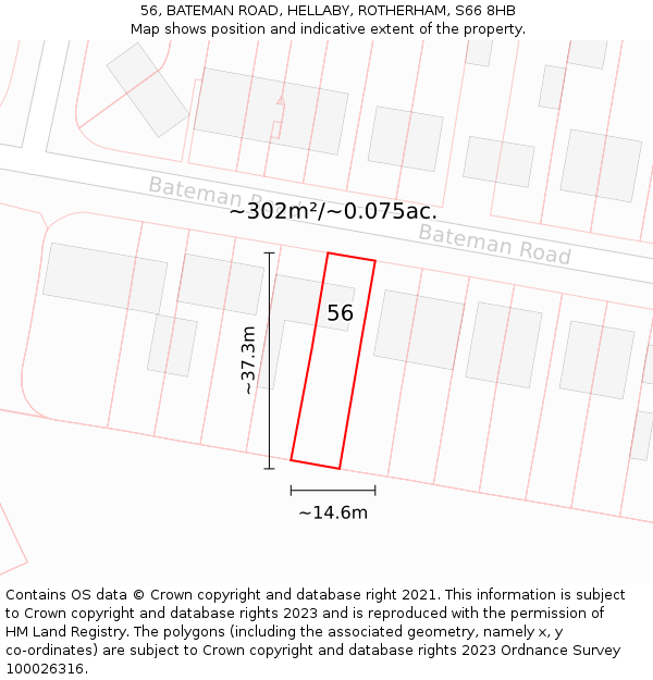 56, BATEMAN ROAD, HELLABY, ROTHERHAM, S66 8HB: Plot and title map