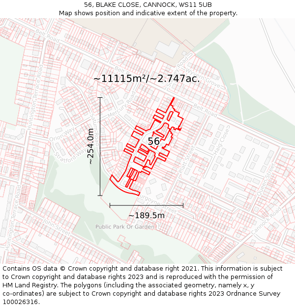 56, BLAKE CLOSE, CANNOCK, WS11 5UB: Plot and title map