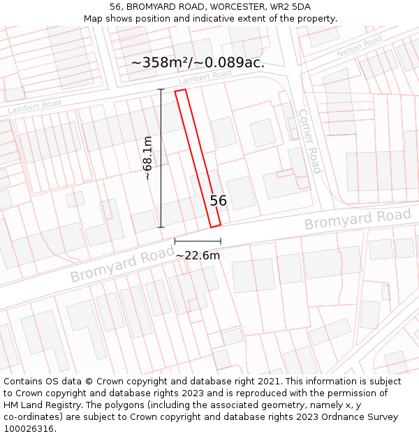 56, BROMYARD ROAD, WORCESTER, WR2 5DA: Plot and title map