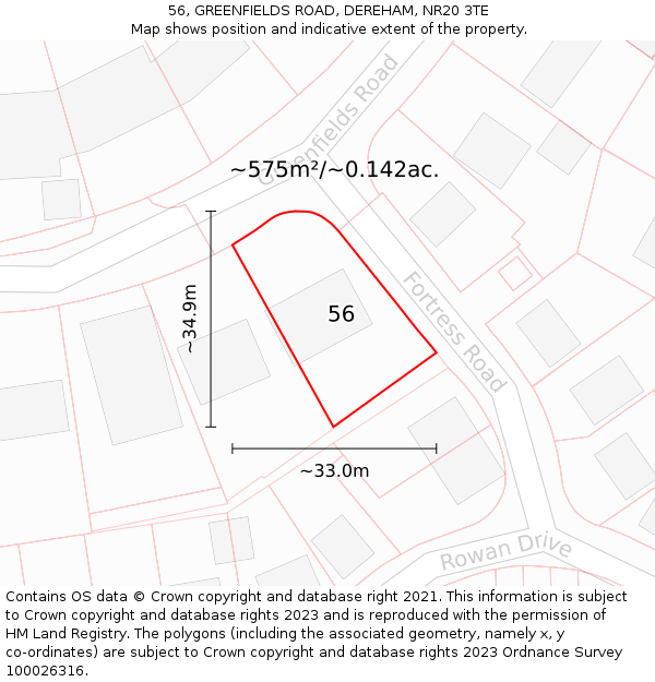 56, GREENFIELDS ROAD, DEREHAM, NR20 3TE: Plot and title map